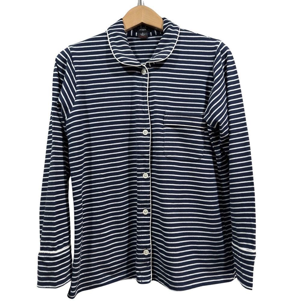 J. Crew Women's Size S Button Up  Navy and White Stripes Long Sleeves Pajama Top
